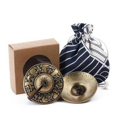 Tibetan Tingsha Cymbals Meditation Chime Bells (8 Lucky Symbols) | 2.5" Brass Bell Instruments with Gift Box Drawstring Cloth Bag for Sound Healing, Yoga, Stress ,Relief, Meditation