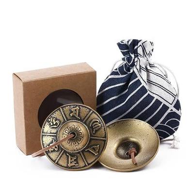 Tibetan Tingsha Cymbals Meditation Chime Bells(Om Mani Padme Hum) | 2.5" Brass Bell Instruments with Gift Box Drawstring Cloth Bag for Sound Healing, Yoga, Stress ,Relief, Meditation