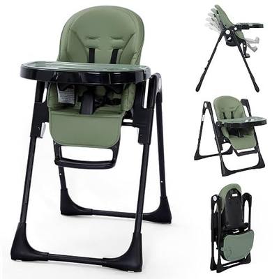 Kinder King Foldable High Chair for Babies and Toddlers, Reclining Seat | Baby Feeding High Chair with 6 Heights, Removable Double Tray, Space-Saving Compact Fold, 2 Built-in Wheels, Easy to Clean