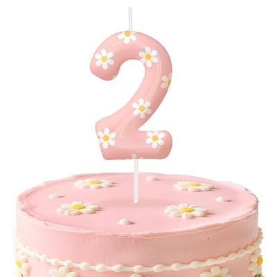 Pink Number 2 Birthday Candles, Daisy Flower Themed Cake Topper for Boys Girls Cake Decorations, Birthday Decorations Party Supplies, Number Candles for Party Decor