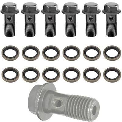 M10x1.25 Banjo Bolt 6PCS,22MM Long Single Banjo Bolt Brake Fitting Adapter with 12PCS Copper Washers,Brake Fitting Adapter Bolt,Brake Hydraulic Hose to Caliper Bolt for Brake Caliper Master Cylinder