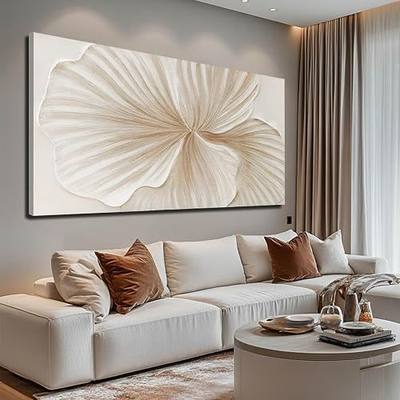 WINKAILIN Flower Wall Art Abstract Floral oil Painting Modern 29x58 White and Gold Large Canvas Artwork Minimalist Decoration for Living Room Bedroom Office Home