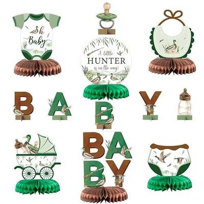 ANGOLIO Mallard Duck Baby Shower Honeycomb Centerpieces, 12Pcs Table Decor | Green Hunting Duck Birthday Party Decorations, A Little Hunter Is On The Way Party Supplies, For Baby Boy Girl Gender Reveal