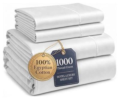 100% Egyptian Cotton Sheets King Size - 1000 Thread Count Silky Sateen King Size Sheets Set, Naturally Cooling & Breathable, Ultra-Soft Hotel Luxury Sheets with 15" Snug Fit Deep Pockets - White