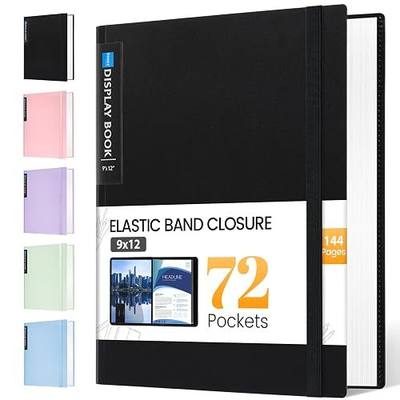 Sooez Art Portfolio 9"x12", 72 Pockets Large Portfolio Folder Display | 144 Pages, Binder with Plastic Sleeves&Elastic Band, Presentation Book with Clear Sheet Protector for Artwork Organizer
