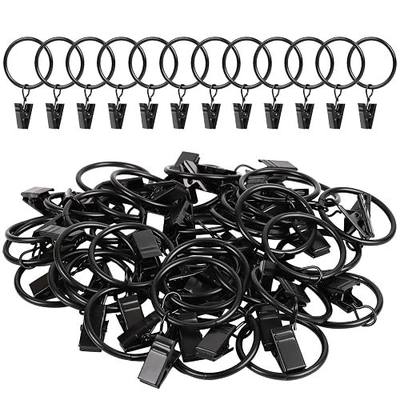 Curtain Rings with Clips, 42 Pack Metal Drapery Rings with Clips Hooks Hangers for Hanging Drapes Bows Hats, Drapes Rings 1.26 in Interior Diameter, Fits Up to 1 in Curtain Rod, Black