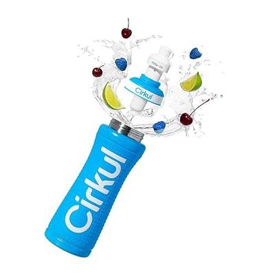 Cirkul 22oz. Blue Grip Stainless Steel Water Bottle & Sport Lid, Durable, Insulated, Protective Grip, Leakproof & Heavy Duty with Flavor Cartridge Included (FitSip Island Punch)