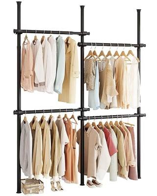 Floor to Ceiling Clothes Rack, Heavy-Duty Telescopic Garment Rack, 43–122in Height & 30–47in Width, 220lbs Total Load Capacity, 4-Pole, Black