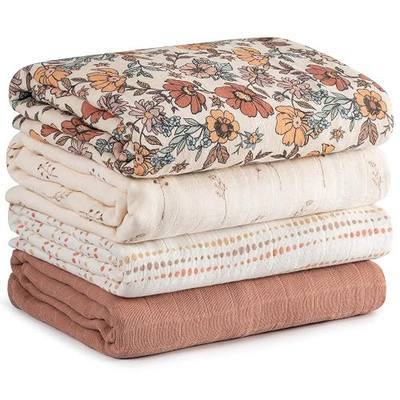 Muslin Swaddle Blankets for Newborn, Cotton Receiving Blanket | 4 Pack 100% Cotton Soft Breathable Baby Blanket, Essentials Swaddle Wrap Burp Cloths, Large 31.5 x 43.3 inch, Vintage Flowers