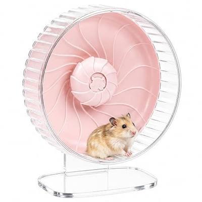 Silent Hamster Wheel, 10in Hamster Wheel with Adjustable Stand, Double-Bearing Quiet Spinner for Syrian Hamsters, Hedgehogs, Mice & Small Pets, Pink