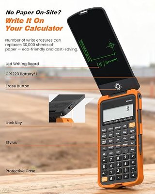 Construction Calculator with Writing Tablet Industrial & Scientific ROATEE Engineering Calculator for Contractor, Concrete Pocket Feet-inch-Fraction Calculators for Carpenter, Framer, Remodeler