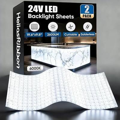 2-Pack 24V Led Backlight Sheets, 6000K White Flexible Led Light Panel 28W, Dimmable and Cuttable, for Marble Onyx Quartz Countertops Signage Lightbox Retail Menu Boards, 19.6 x 9.8 inches Each Unit