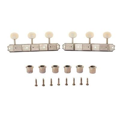 Premium 3-per-side On-a-Plate 3x3 Vintage Guitar Tuners Tuning Machines Tuning Keys for Gibson/Epi LP JR Ivory Plastic Oval Button Aged Relic Nickel