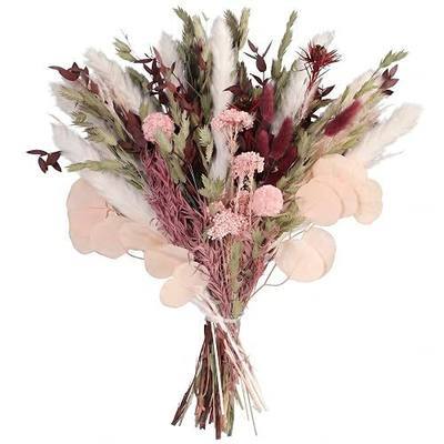 Blush Pink & Burgundy Dried Flower Bouquet, Cream Pampas Grass with Sage Green & Eucalyptus, Boho Dried Flowers for Wedding, Home Décor
