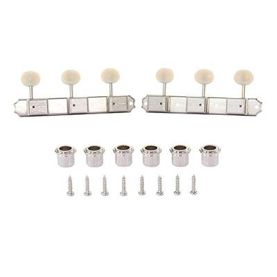 Premium 3-per-side On-a-Plate 3x3 Vintage Guitar Tuners Tuning Machines Tuning Keys for Gibson/Epi LP JR Ivory Plastic Oval Button Nickel