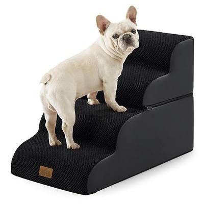 COZY KISS Detachable Curved Dog Stairs 19.7" H, 4 Step Small Dog Step for Puppy or Older Cat, Ramp for Bed, Sofa, Couch or Chair, Ladder with High Density Foam, 15.7x28.3x19.7 inch, Black