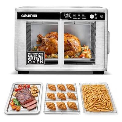 Gourmia French Door Air Fryer Oven - 37 Qt Large Capacity Convection Toaster Oven, FryForce 360°, Digital Display, 12 Cooking Presets, Dehydrate, Fits 13” Pizza, Dishwasher-Safe, Stainless Steel
