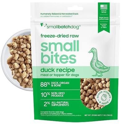 smallbatch Freeze-Dried Raw Dog Food, Duck, Grain-Free Small Bites, 7 oz | Freeze Dried Raw Dog Food, Grain-Free, Humanely Raised Proteins, 100% Organic Produce, Picky Eater Approved, Made in USA