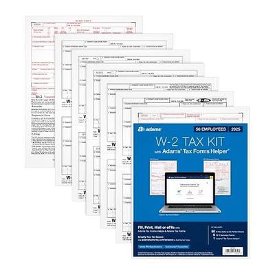 Adams W-2 Forms 2025, 6-Part Kit for 50 Recipients, Includes 6 W-3 Forms, QuickBooks Compatible, eFile Access and Printing Through Adams Tax Forms Helper Software (1017239)
