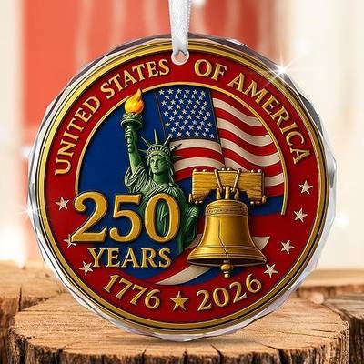 FLAGWIX 250 Anniversary USA Merchandise - Glass Christmas Ornaments 2026 | 250 Years American Anniversary Ornament, Christmas 4th of July Memorial Day Decorations Gifts, American 250 Liberty Gift