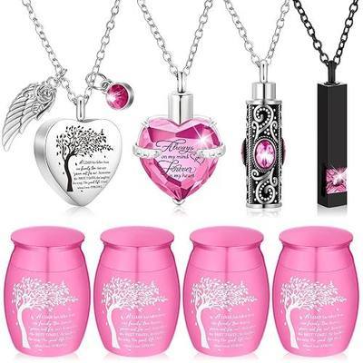 Shimeyao Set of 8 Small Urns for Human Ashes Cremation Urns Keepsake Ash Holders Family Tree Memorial Heart Locket Waterproof for Adults Women Men Loved Ones(Pink)