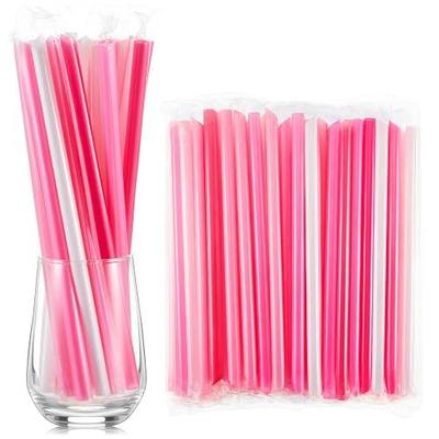Tessco for you 100 Pcs 9.84 Inch Jumbo Smoothie Straws Bulk 10 mm Large Plastic Disposable Bubble Tea Straws Wide-mouthed Individually Wrapped for Tall Homemade Milkshakes Drinking(Pink)