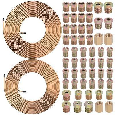 2 Sets 25 FT 3/16" 1/4" Brake Line Tubing Assortment Kit with 60 Pcs Brake Line Fittings(3/8 Inch-24 Threads,7/16 Inch-24 Thread Nuts and Unions,1/2 Inch-20 Thread,9/16 Inch-18 Thread Nut)
