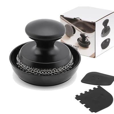 Cast Iron Scrubber Cleaner, Chainmail Scrubber for Cast Iron Pan Skillet, Dish Scouring Pad, 316 Stainless Steel Brush/Scraper for Metal Skillet Scrubbing, Wok, Dutch Oven Cleaning Kit - Thin Mesh