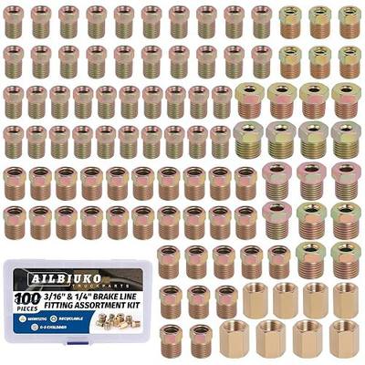 100Pcs 3/16" & 1/4" Brake Line Fittings Assortment Kit,3/8 Inch-24 Threads,7/16 Inch-24 Thread Nuts and Unions,1/2 Inch-20 Thread,9/16 Inch-18 Thread Nut