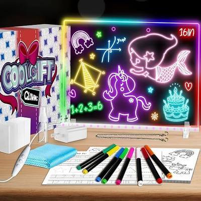 16" LED Drawing Board for Kids - Light Up LED Note Board with Colors & 18 Tracing Stencils, Birthday Gifts for Girls Ages 5-12, Glow Doodle Pad Art Set, 39PCS