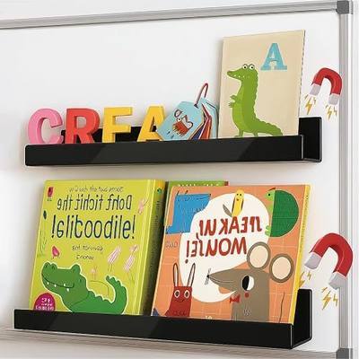2 Pack RORKIM 15 Inch Acrylic Magnetic Whiteboard Shelves with Pen Holder | Display for Classroom Furniture,Office,Refrigerator,School Supplies-Black