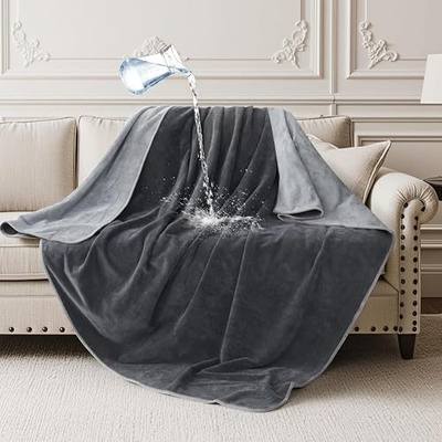 LOOBANI Waterproof Blanket for Couch, Reversible Leakproof Throw 40"x60" | Waterproof Pet Blanket for Pet Accidents, Soft Flannel & Coral Fleece Sofa Blanket, Stain-Proof for Bed Cover, Travel, Grey