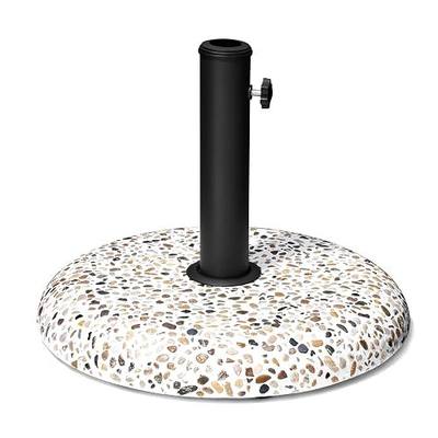Patio Umbrella Base, 45lbs Round Cobblestone Concrete Base | Heavy Duty Market Umbrella Stand for Outdoor, Lawn, Deck, Poolside