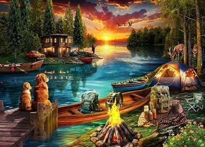Jigsaw Puzzles for Adults 1000 Pieces, Dusk Lake | Fishing Village Lake Landscape, Challenging Puzzle for Family Game Night Home Decor, 20x27 Inches