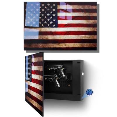 Biometric Hidden Gun Safe fits 2 pistols,Quick Access Wall Gun Safe | Hidden Gun Storage with Movable Bracket and Magazine,Pistol Safe with Fingerprint, Key Access,Gun Gifts for Men(18.8 inch)