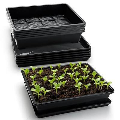 RooTrimmer 5 Pack Soil Blocking Trays(14"x12"x3"), Plastic Flat Plant Tray for Holding or Collecting Drainage Water, Elevated Microgreen Seed Starter Tray for Seed Germination (Black)