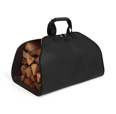 PAWBOSE Fireproof Fireplace Mat Hearth Rug and Firewood Carrier Firewood Bag, Great Gift for Cabin, Large Fire Wood Sling Carrier with Handles, Protect Floors Carpets from Sparks Embers-Black