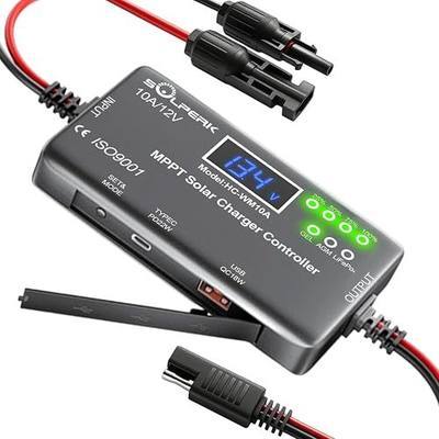 SOLPERK MPPT 10A 12V Solar Charge Controller with LCD Display, Solar Panel Charge Controller with Type-C and USB Output for Solar Panel Regulator Gel AGM Lead-Acid Lithium LiFePO4 Battery
