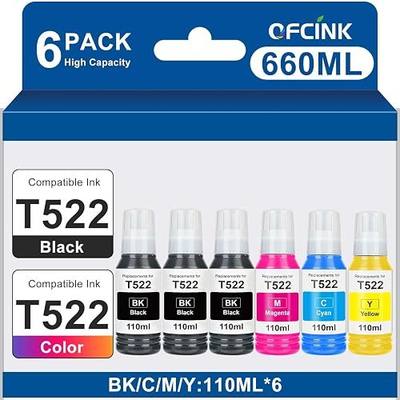 522 High Capacity (5 Bottles) Ink Replacement for Epson 522 Ink | Compatible with Epson EcoTank ET-2800 ET-4800 ET-2400 ET-2803 ET-4903 ET-2410 ET-2720 (110 ml per Bottle, Black and Color)