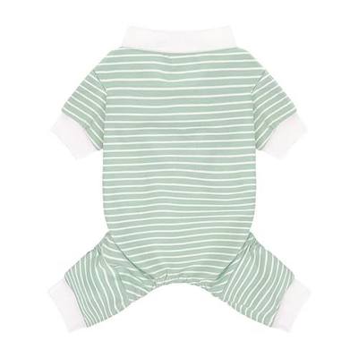 Paiaite Green Striped Dog Pajamas: 4-Legged Cotton Stretchable Jumpsuit Pjs - Lightweight Cozy Puppy Onesie Clothes, Comfortable Pet Sleepwear for Hair Shedding Coverage M