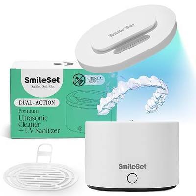Premium 42000 Hz Ultrasonic Cleaner 200 ml with Sanitizer for Clear Aligners, Retainers, Mouthguards, Dentures, & Night Guards – Deep Cleaning Dental Appliance Cleaner - White