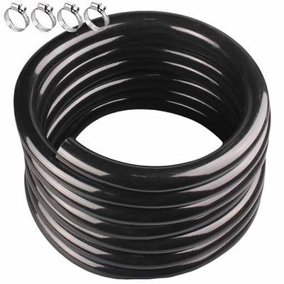 Black Vinyl Tubing 1/2" ID × 5/8" OD - 50 ft PVC Flexible Plastic Tube Hybrid Hose with 4 Stainless Clamps, Transfer Water Air Oil for Pond Fountain Garden.