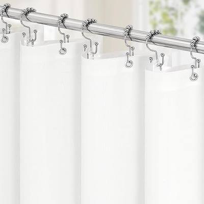 MitoVilla 3 in 1 Shower Curtain Set, White Modern Slub Textured Fabric Shower Curtain and Clear PEVA Liner Set with 12 Double Sided Steel Hooks, Waterproof Fabric Hotel Bathroom Curtain - 72x72