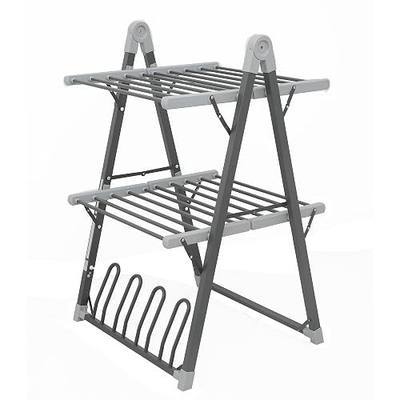 Electric Heated Clothes Drying Rack,Foldable Heated Garment Dryer with Timer Shut-Off Laundry Rack for Clothes Shoes Socks,Aluminum Alloy,Space Gray,Plug & Play,(39.37x25.98x23.82in)