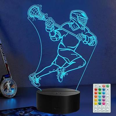 Lacrosse Night Light, Lacrosse Gifts for Boy, 3D Illusion Lamp with Remote Control, 16 Colors Changing, Timer, RGB Flashing Mode and Dimmable, Field Lacrosse Gifts for Men Christmas Decor