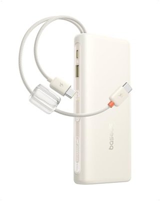 Baseus Portable Charger with Built in Cable, 100W Laptop Power Bank 20000mAh, Travel Essential Fast Charging USB C Battery Pack for MacBook, iPhone 17/16 Series, Samsung Galaxy S25/24, TSA-Approved