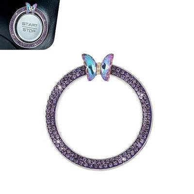 Bling Car Engine Start Stop Decoration Ring, Crystal Rhinestone Butterfly for Car Button Ring, Auto Interior Accessories for Women, Push to Start Button Cover Decoration (Purple)