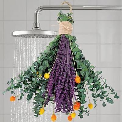 120Pcs Real Dried Eucalyptus for Shower & Preserved Lavender Bouquet, 17'' Natural Globe Amaranth, Dried Flowers for Aromatherapy Home Decor