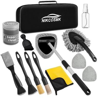 Windshield Cleaner Tool, 14Pcs Car Cleaning Kit - Car Interior Detailing Kit with Extendable Handle, Cleaning Gel & Microfiber Pads, All-in-One Inside Car Cleaning Supplies for Women Men