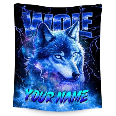CUSPCOD Boys Blanket Personalized Wolf Blankets Gifts for Kids, Warm Flannel Custom Throw for Boys (4 Sizes)